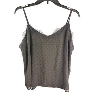SO NWT Black Swiss Dot Lace Trim Cami Tank Top 1X Adjustable Straps
